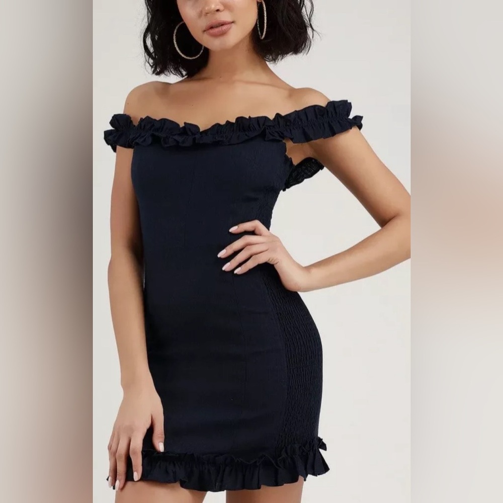 LULUS OFF THE SHOULDER NAVY DRESS